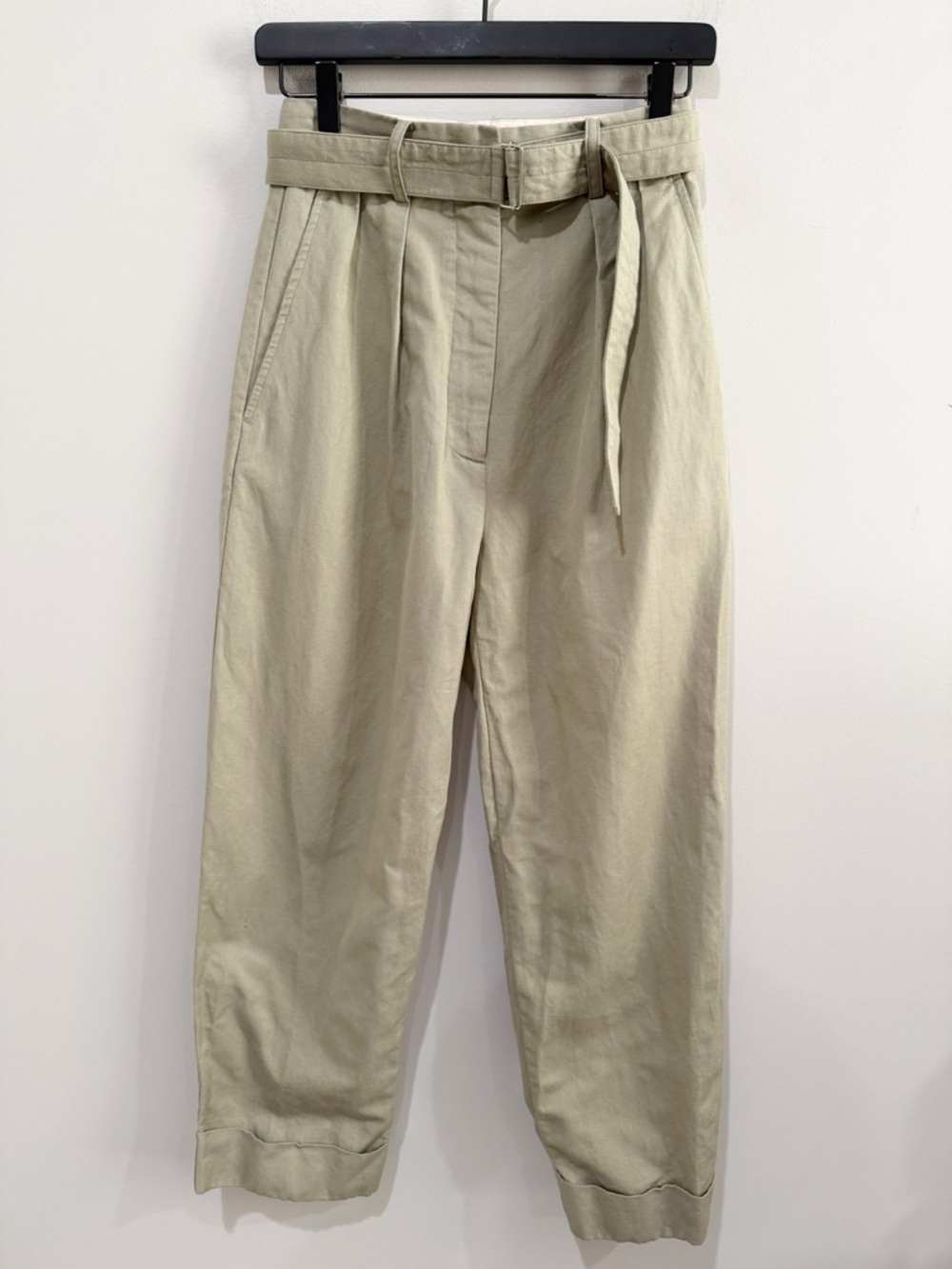 OROTON Women’s Pleated Linen Cotton Pants Belt High Waist Sage Green Size 6